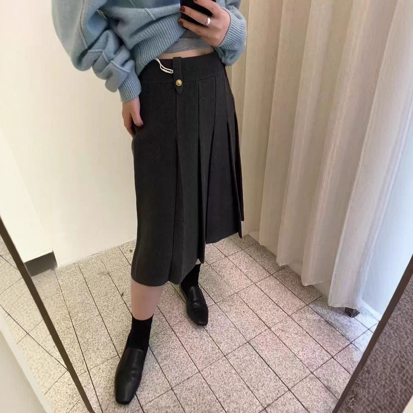 Autumn woolen knitted pleated skirt