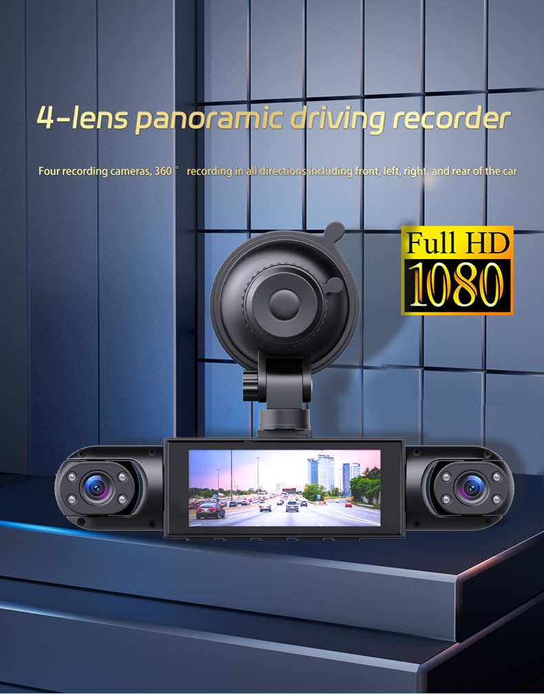 Y108 Cross-Border 4-Channel Four-Lens 3.16inch Popular Dash Cam Hd 1080P Infrared Night Vision Parking