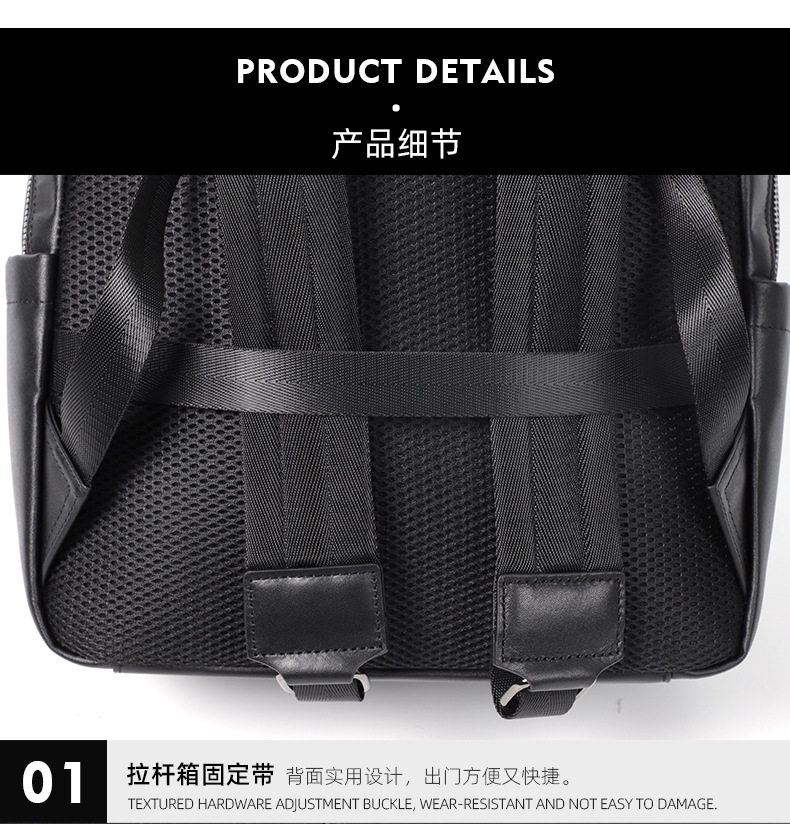 Ba lô da bò thật dệt tay nam, balo đựng laptop 15,6 inch đa chức năng đi làm du lịch — Màu đen chi tiết 20