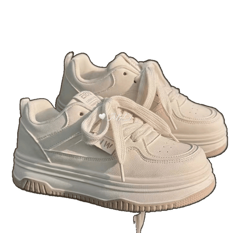 Leche fufu todo-fósforo estilo campus suela gruesa zapatos blancos mujer pequeña altura altura zapatos deportivos antideslizantes zapatillas de deporte casuales