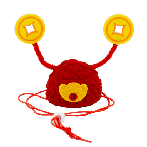 Festive red pet handmade New Year God of Wealth Hat Lucky Cat Ornaments Dog New Year Photos Pet New Year Hat