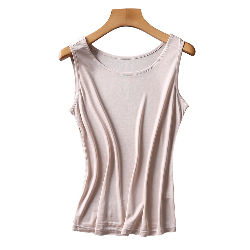 Export New Style Silk Women's Vest High-end Mulberry Silk Women's Spring and Summer Loose Sleeveless Sling Knitted Base Shirt T-shirt Export New Style Silk Women's Vest High-end Mulberry Silk Women's Spring and Summer Loose Sleeveless Sling Knitted Base Shirt T-shirt