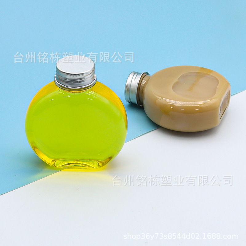 批发创意饮料瓶 一次性PET塑料杨枝甘露加厚透明果汁奶茶瓶扁圆形