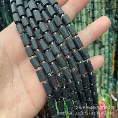 Zərgərlik ara hissələri wholesale - 32frosted-black-tourmaline-8x11mm-pillar-beads-approx-15-beads-per-strand-short-style