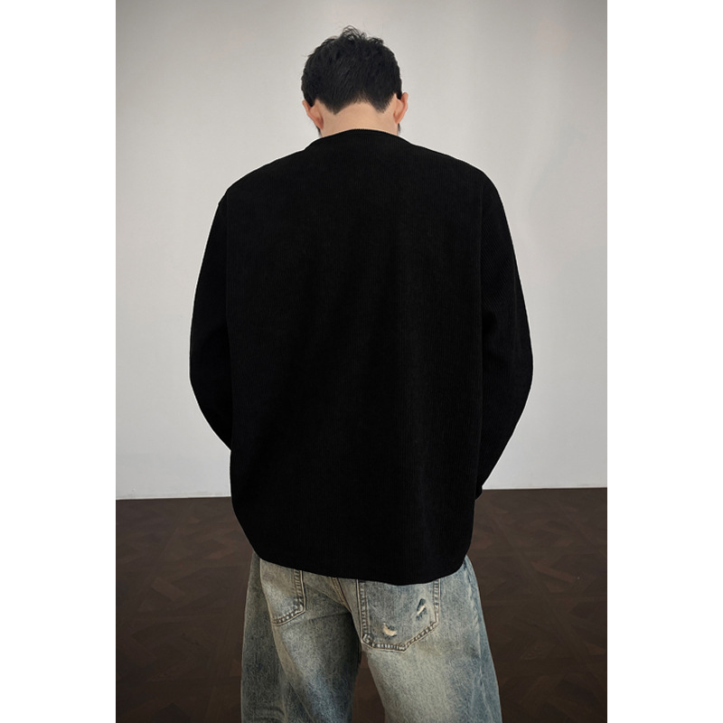 American-style Half-zip Henley Collar T-shirt For Men Women, Corduroy, Spring And Autumn Cleanfit Long-sleeve Base Layer_voghion.com