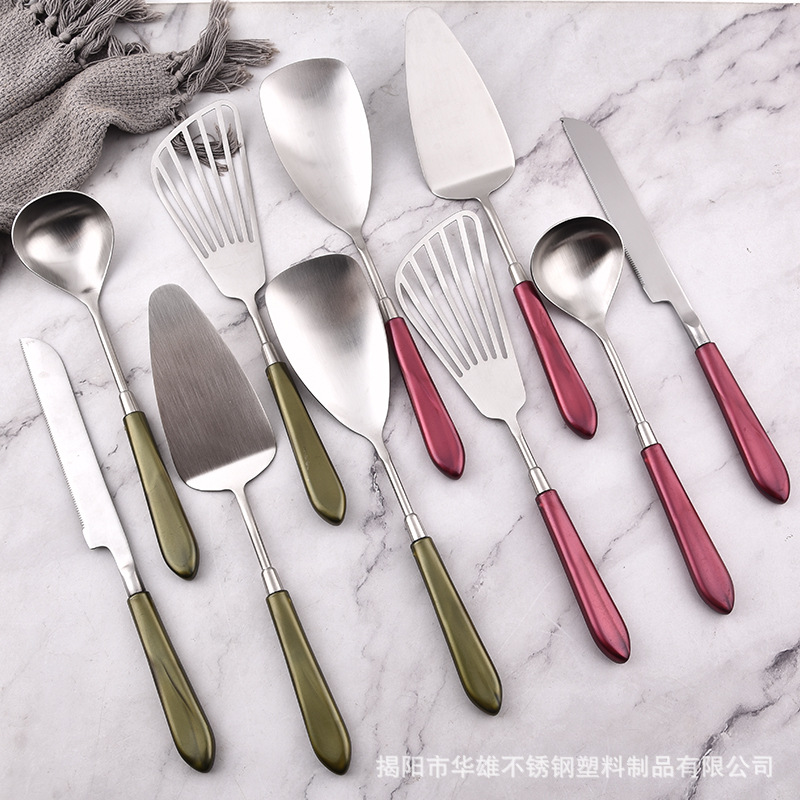 New stainless steel flat handle tableware matte tableware round…