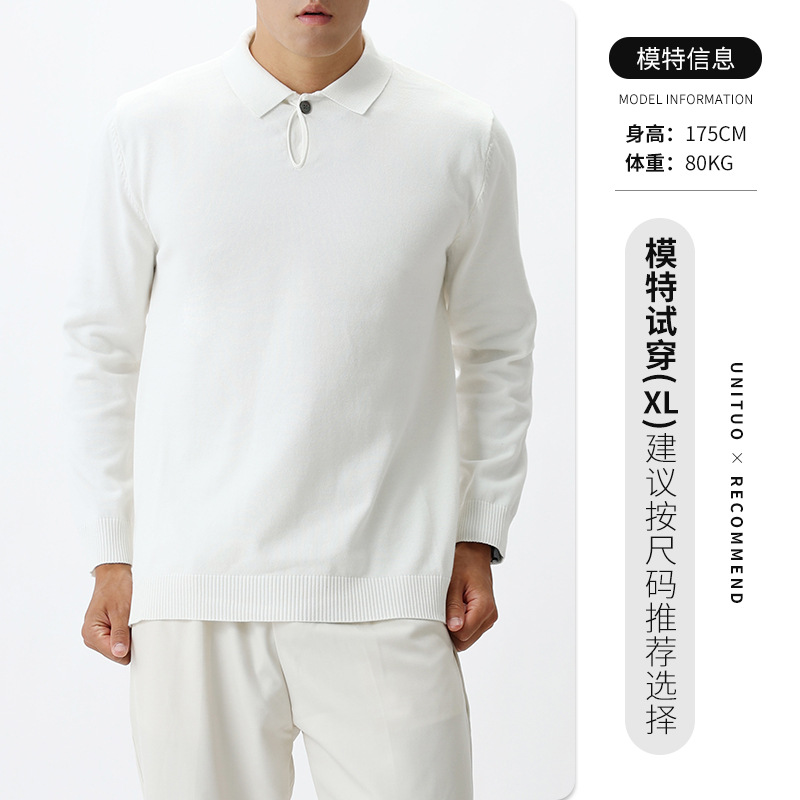 Old Qianfeng hombre polo de manga larga nuevo botón de una sola camisa de punto de invierno / otoño suéter de negocios casual