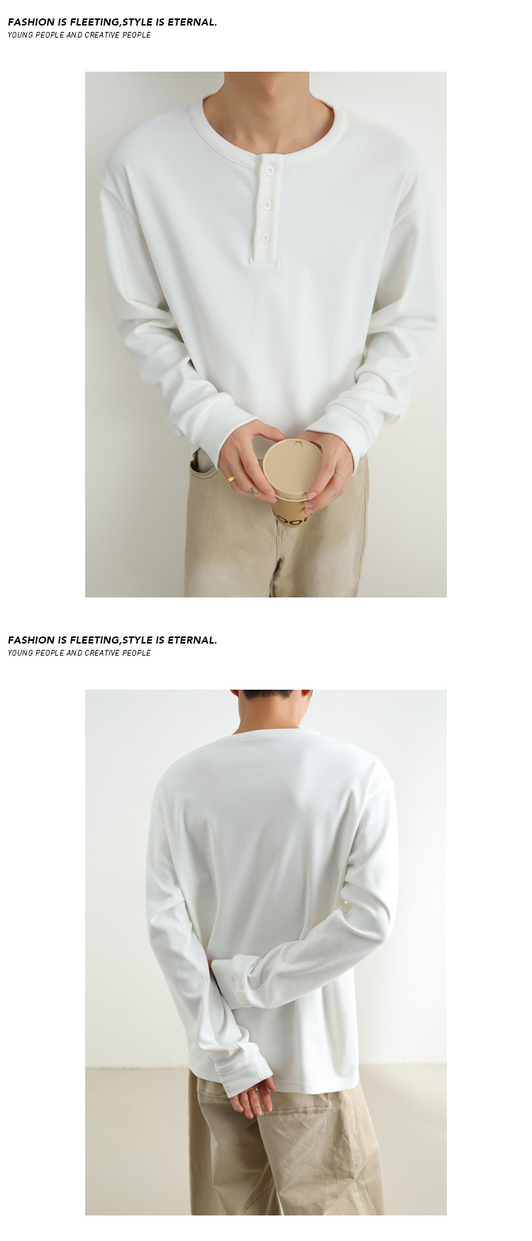 Men's Solid Colour Henley Sweatshirt Long Sleeve Autumn Top_voghion.com