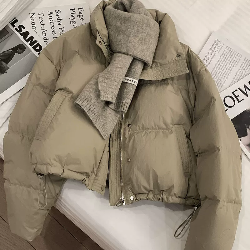 Пуховая хлопчатобумажная хлебная одежда PU кожура хлопчатобумажная одежда толстая теплая куртка зимняя короткая с высокой талией и тонкая хлопчатобумажная куртка