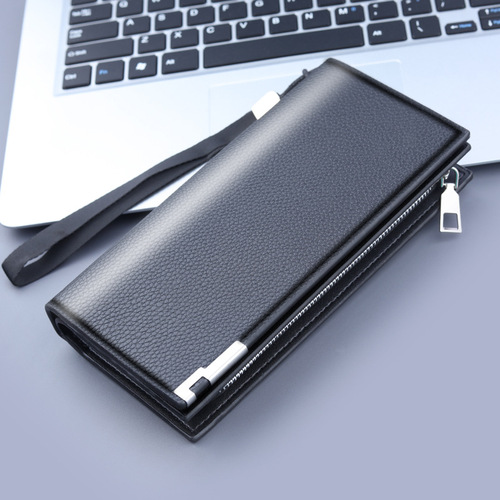 Zipper handbag, men's trendy brand, men's mobile phone bag, large capacity business long wallet, simple men's casual clutch bag