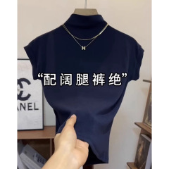 2025早秋新款小立领短袖t恤女时尚内搭飞飞袖打底衫短款洋气上衣