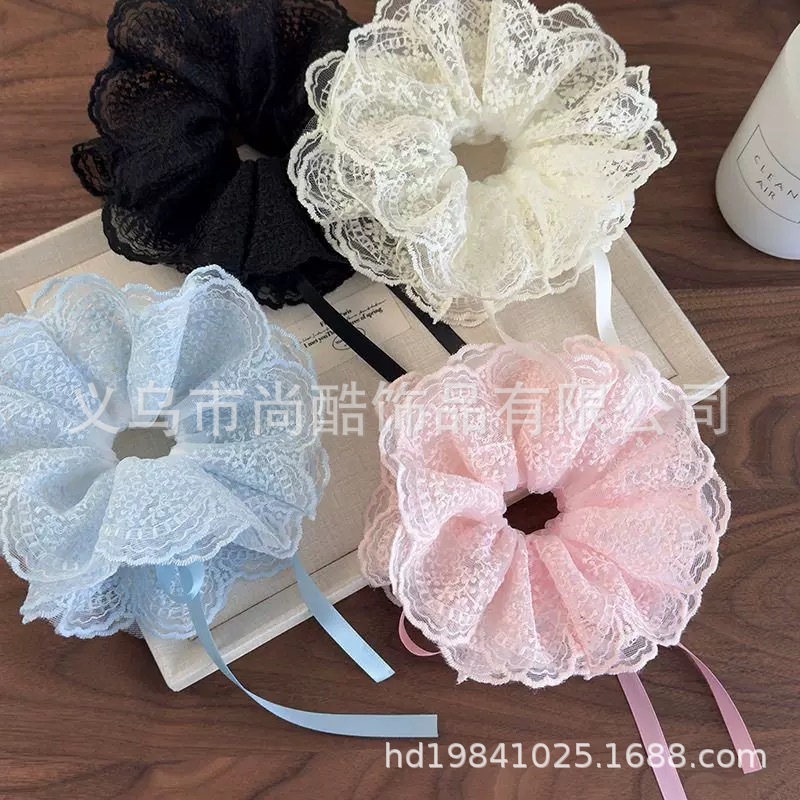 22cm親子ポニーテールヘッドロープ、ボールヘッド、フレンチレース巾着、ヘアゴム、バレエ風4層ヘアロープ|undefined