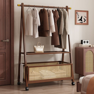 Chinese Solid Wood Clothes Storage Rack with Pulleys Living Room Sundry Storage Rack Bedroom Bag Clothing Wooden Storage Rack