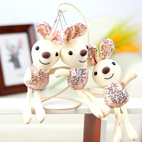 可爱小兔子公仔亮片兔毛绒玩具包包配饰服装挂件小号玩偶娃娃兔子