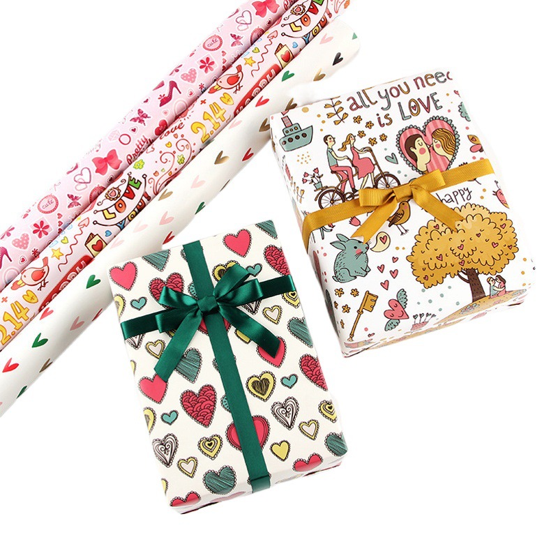 Papel de regalo de cumpleaños de Qixi Día de San Valentín transfronterizo papel de regalo en polvo de amor embalaje de regalo de boda compañero papel de regalo al por mayor