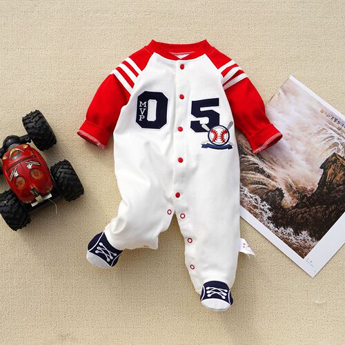 Cross-border baby spring clothing new baby foot-covering jumpsuit long-sleeved *cotton one-piece crawling suit 3-12M