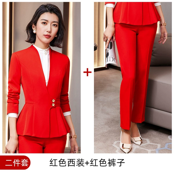 Red classic suit jacket, trousers