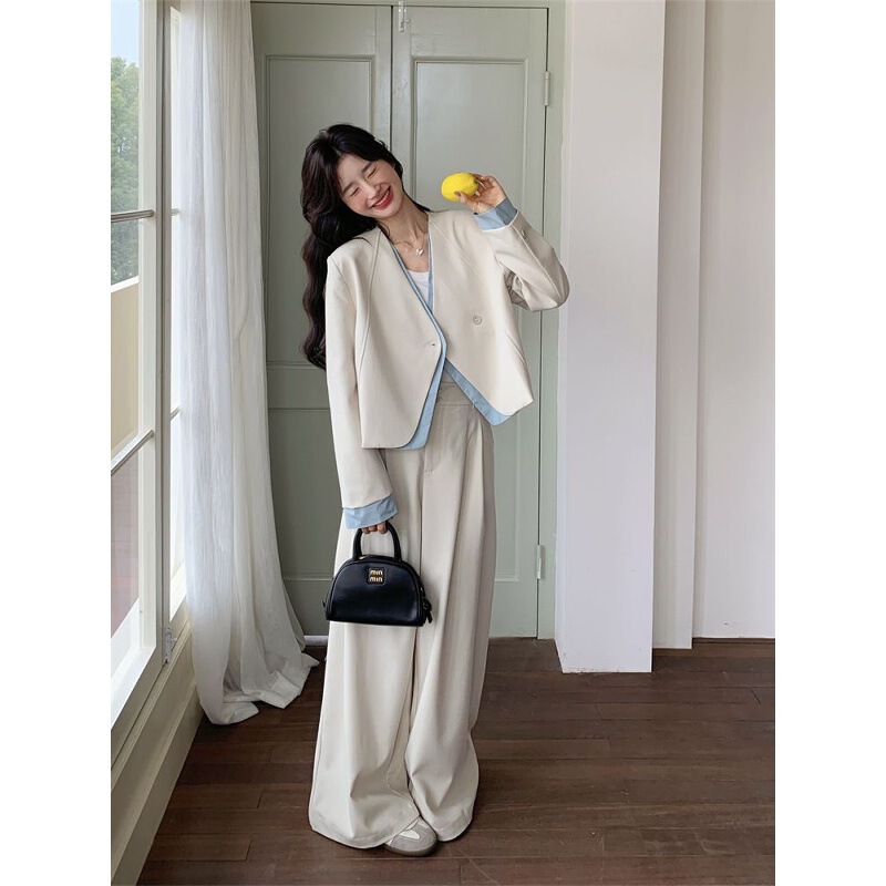 假两件西装阔腿裤套装女春秋2025新款两件套韩系休闲百搭ootd穿搭|undefined