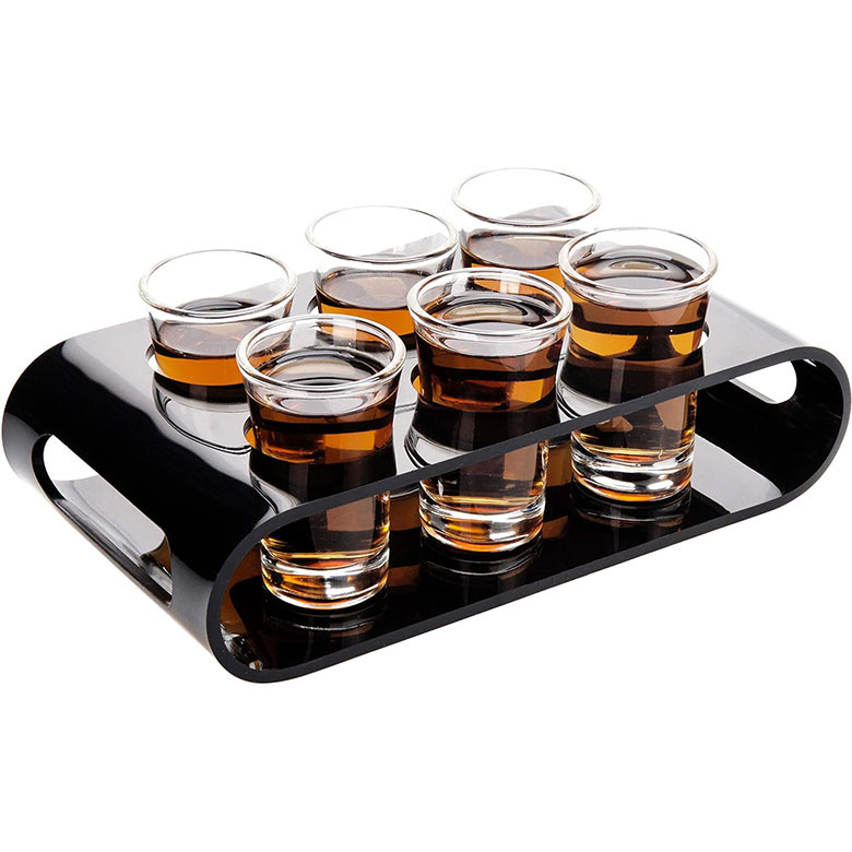 黑色亚克力酒杯架酒吧KTV酒水架6只装酒水托盘8只装黑色托盘12孔