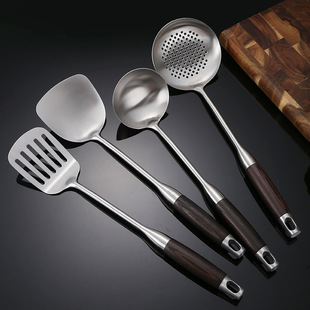 304 stir-fry shovel wooden handle stainless steel spatula kitchen stir-fry spoon household frying shovel colander iron shovel LOGO