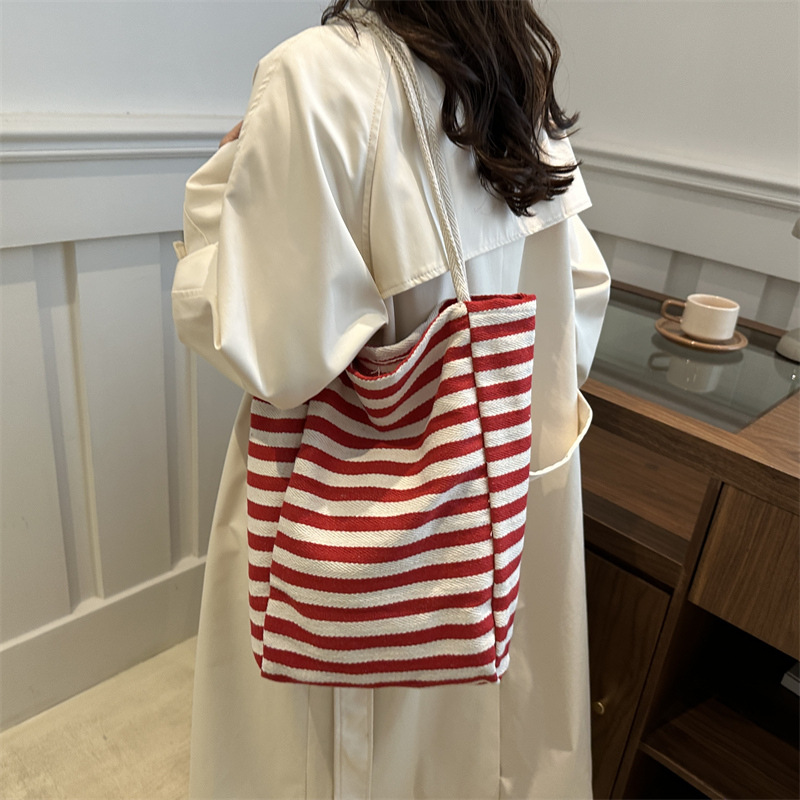 Bolso de hombro de gran capacidad bolso de estudiantes coreano estilo extranjero ocio rayas bolso de mano damas bolso de tramo inclinado