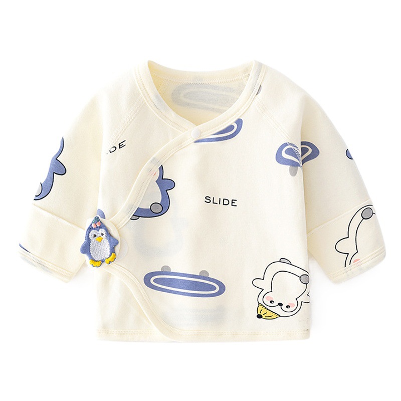 Newborn Baby Inner Clothes Boneless Pure Cotton Spring and Autumn Velcro Half-back Pajamas Full Moon Monk Clothes Baby Top