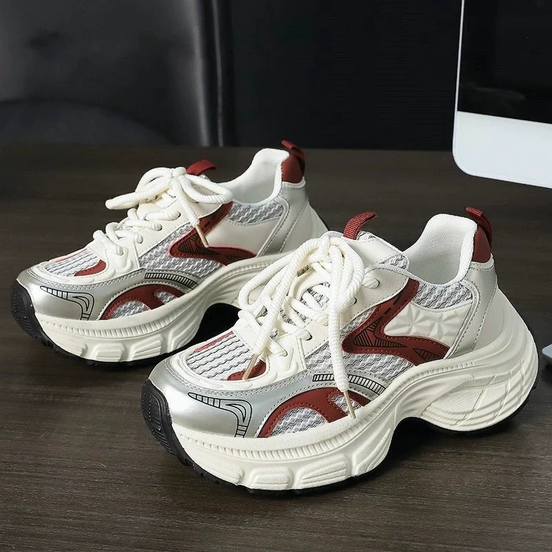 Женские кроссовки на толстой подошве, увеличивающие рост, весна-осень 2025, новый студенческий стиль, универсальные, дышащие, повседневные, модные