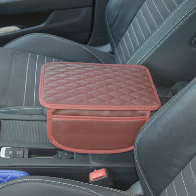 Armrest box pad Heightening Pad, Multi-Functional Storage Bag - rose-red-left-and-right-thickened-pockets
