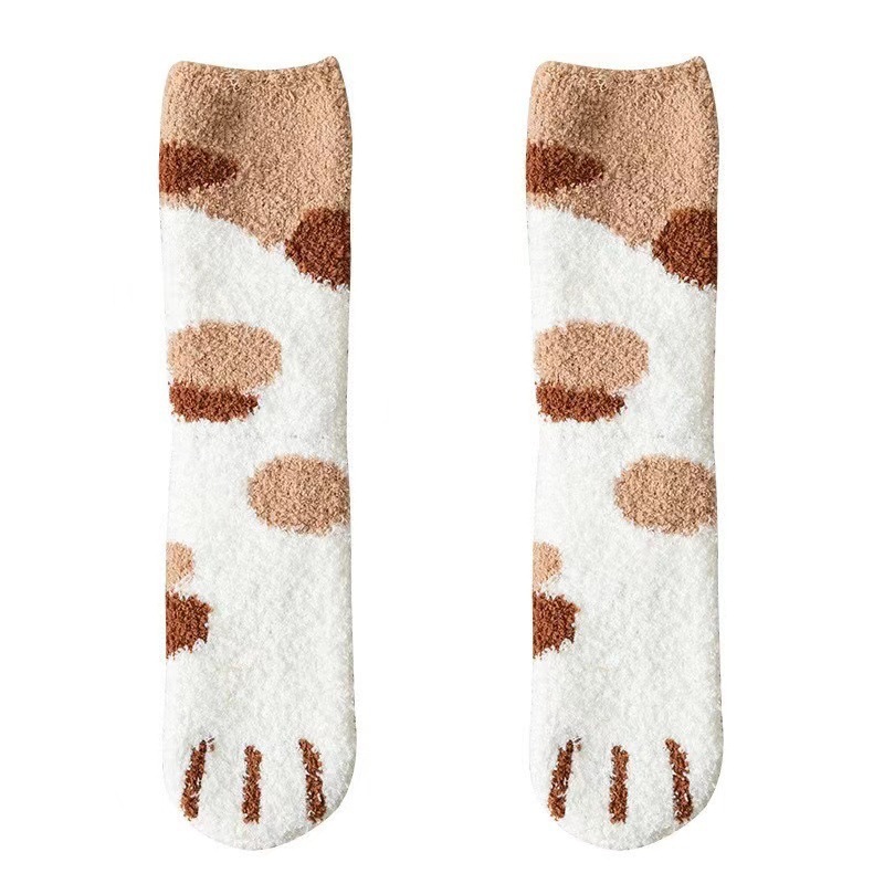 Calcetines de mujer mediana calcetines otoño-invierno de coral terciopelo de dibujos animados garras de gato calcetines de piso terciopelo calcetines de dormir calientes image 9