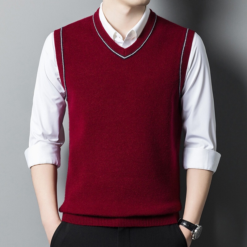 Spring and Autumn Men's Fashion Sleeveless Sweater Vest V-Neck Knitted Pullover Casual Vest Thickened Men's Clothing Spring and Autumn Men's Fashion Sleeveless Sweater Vest V-Neck Knitted Pullover Casual Vest Thickened Men's Clothing