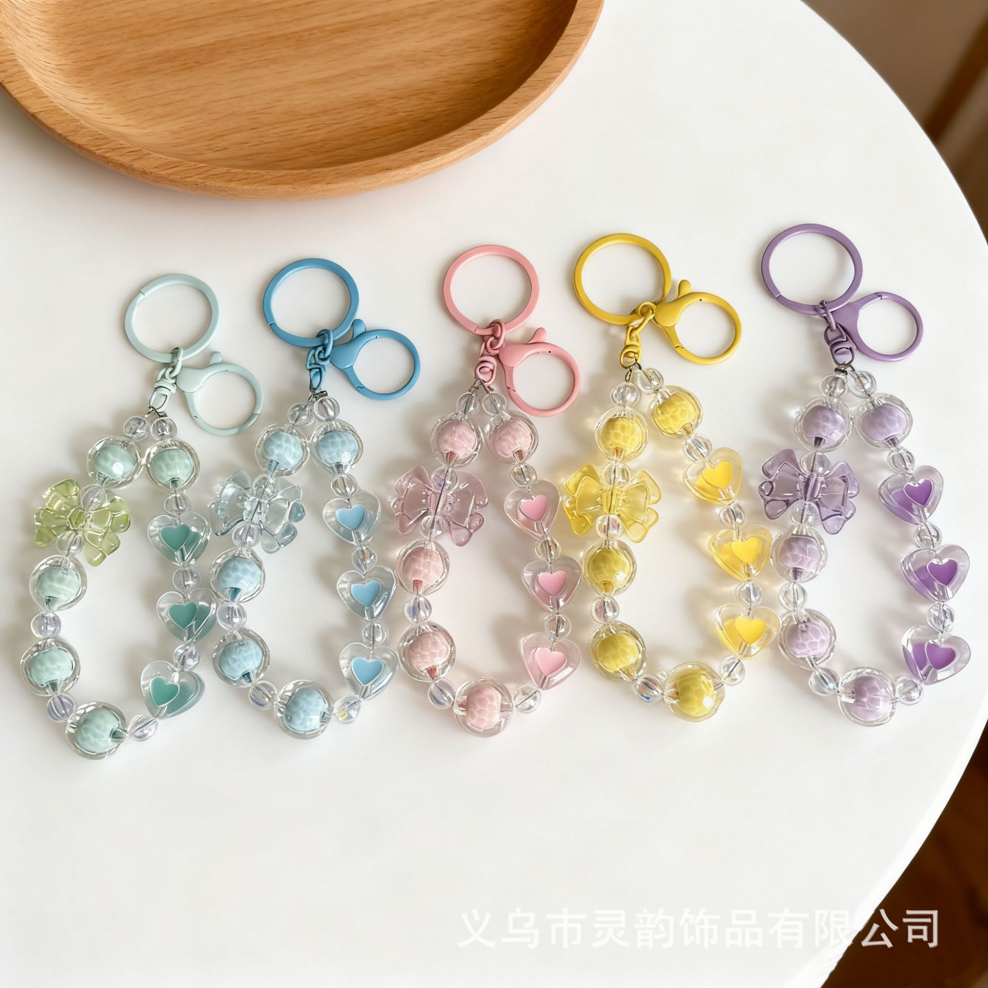 Creative Small Fresh Candy Color Plated Bow Heart Handmade Beaded Mobile Phone Chain Key Chain Bag Small Pendant