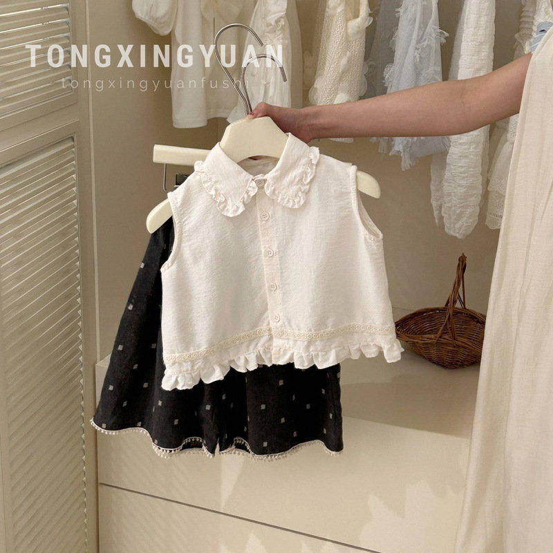 [Two-piece] Girls' Summer Vest suit New Sleeveless Shirt Top Baby Korean-style Wide-leg Pants