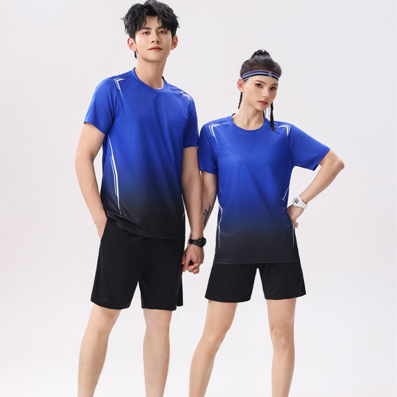 Breathable Quick-Drying Short-Sleeved Badminton Suit Training Suit Men's and Women's Running Suit Tennis Competition Table Tennis Team Suit