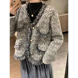 法式小香风水貂绒外套女秋冬2025新款设计感流苏短款加厚长袖上衣