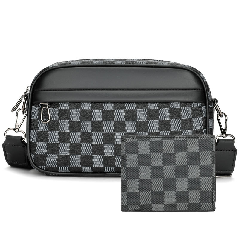 그레이 체크무늬 가로형 라지백 + 숏지갑