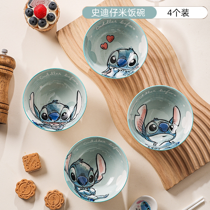 Disneyland Stitch Series Snacks Platos de dibujos animados Platos de arroz Tazón de vajilla Juego de horno microondas Regalos de inauguración