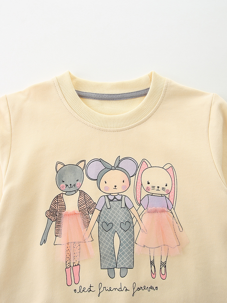 Estilo europeo y americano otoño niñas suéteres de manga larga vestidos de gasa de animales pequeños estampados suéteres infantiles de punto de algodón sudaderas infantiles