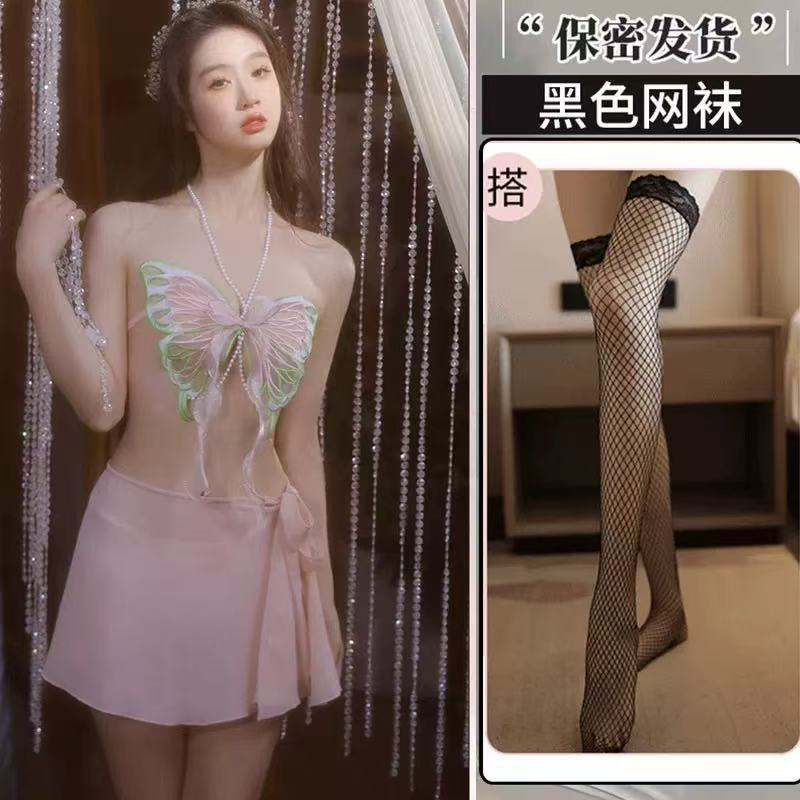 나비요정 슈트 + 블랙 망사스타킹