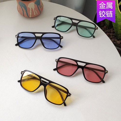 T-shaped double bridge sunglasses square  new cross-border fashion cross-border trend sunglasses retro ins sunglasses