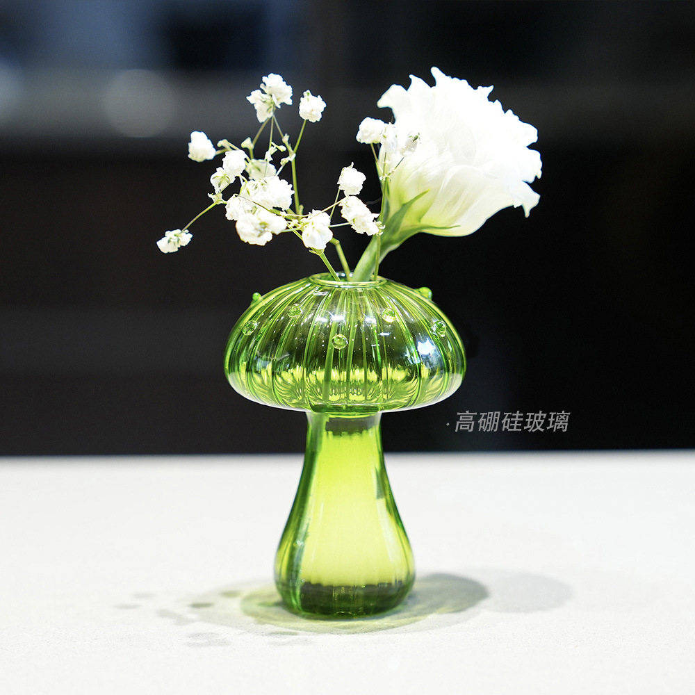 Florero de vidrio de hongo de color creativo, botella de aromaterapia, florero hidropónico de vidrio de color transparente, decoración del hogar de estilo moderno