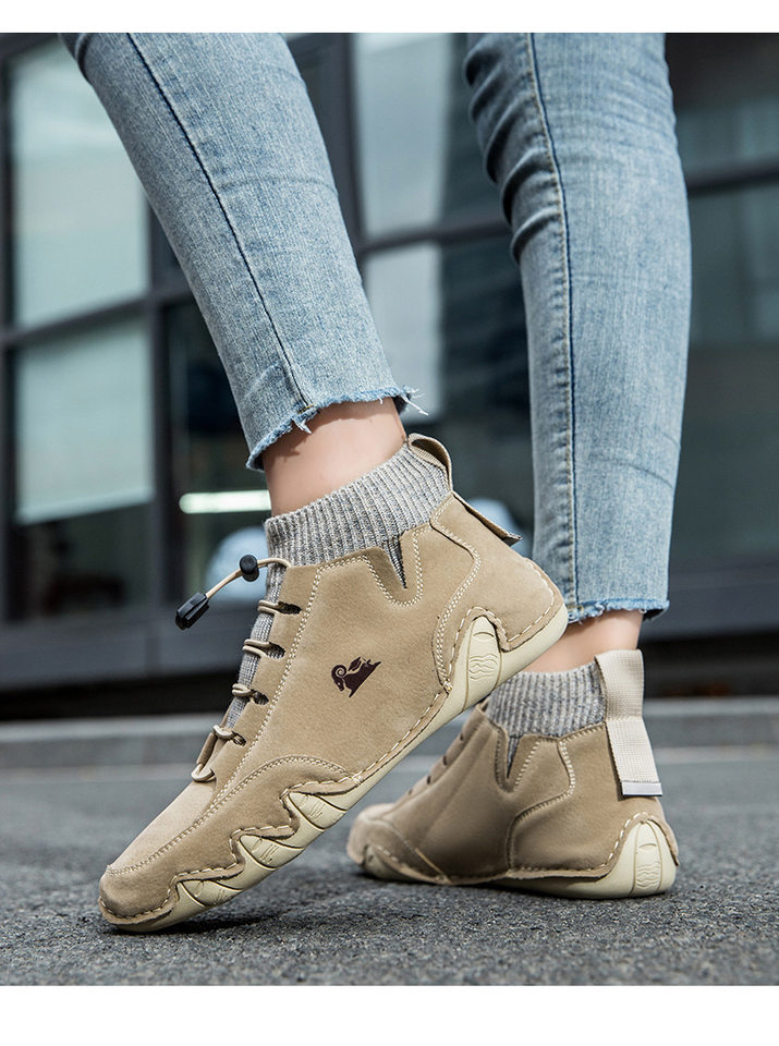 Bốt Martin cổ cao LDECK cổ vừa, thun co giãn, đế bằng, form unisex — C8007 kaki, C8007 màu xám, C8007 màu đen, C8007 đen M (kiểu lót nhung) chi tiết 13