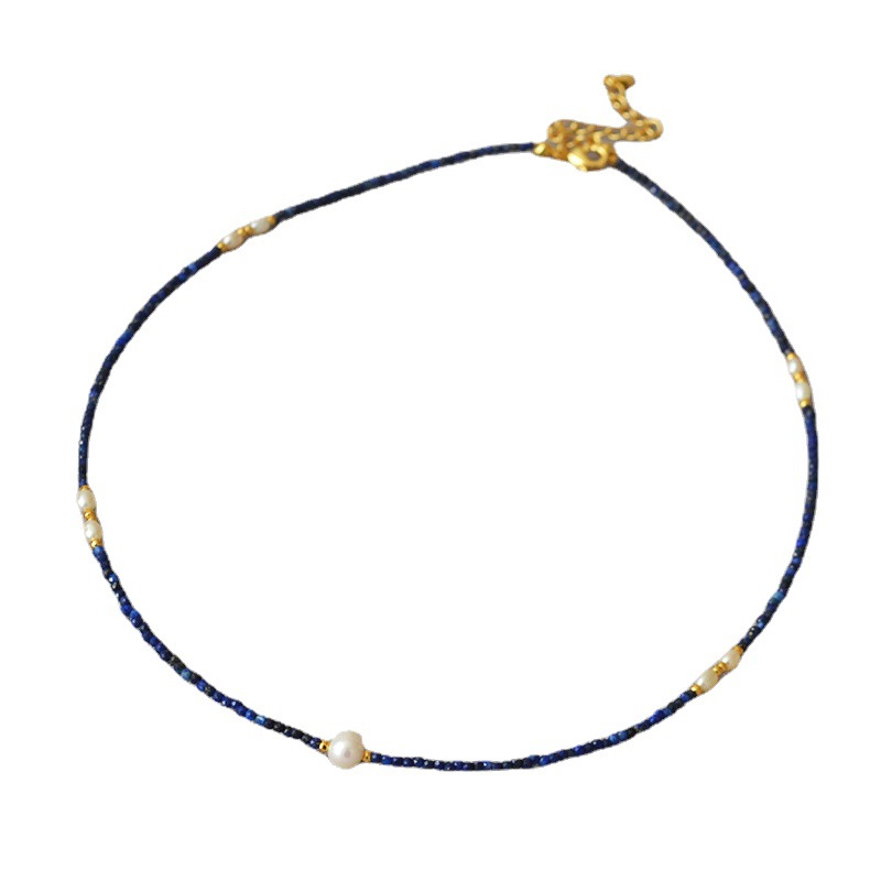 Corea del Sur nicho diseño tallado lapislázuli grano de arroz agua dulce pequeña perla muy fina temperamento simple Collar corto