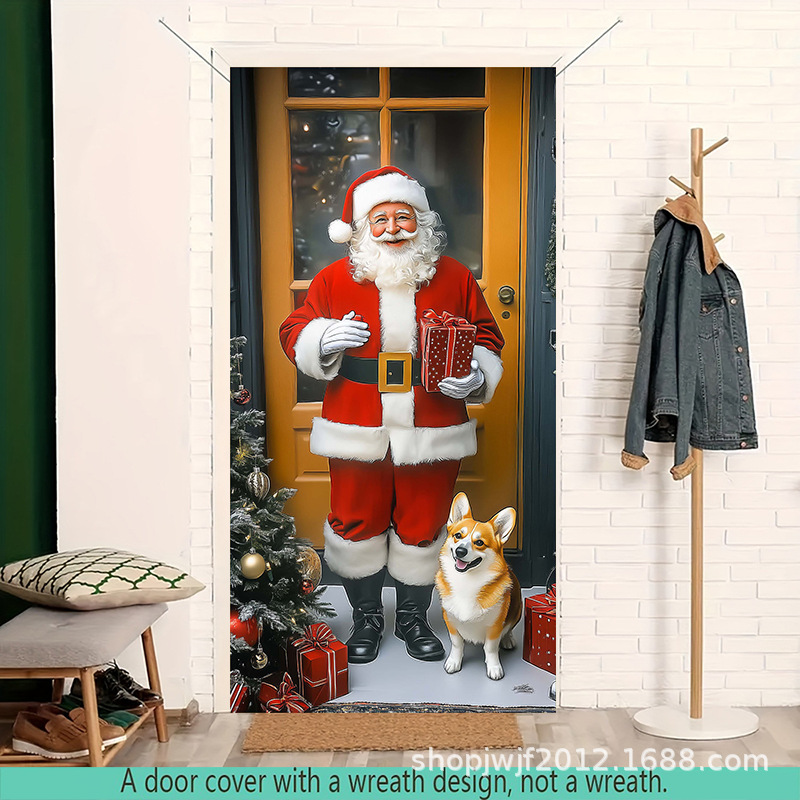TEM Amazon transfronterizo nueva decoración de la cubierta de la puerta de Navidad rojo Santa Claus regalo cubierta de la puerta ambiente festivo fiesta