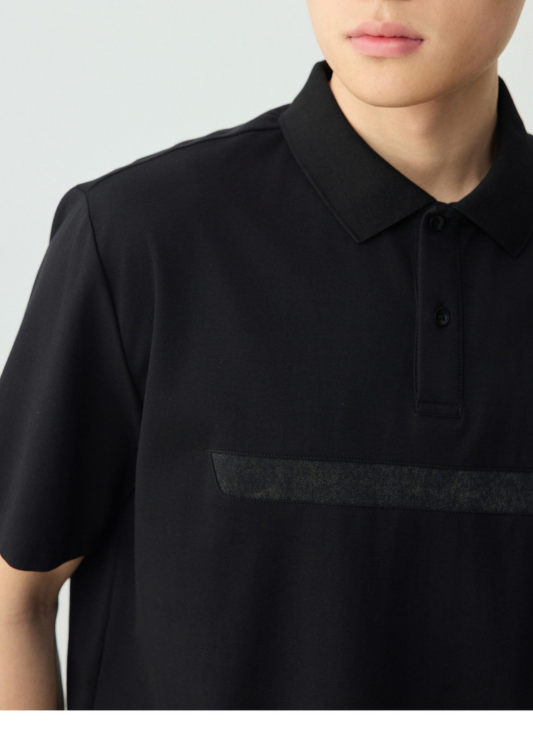 Áo polo nam pique cổ bẻ tay ngắn phối màu tương phản kiểu công sở — đen chi tiết 24