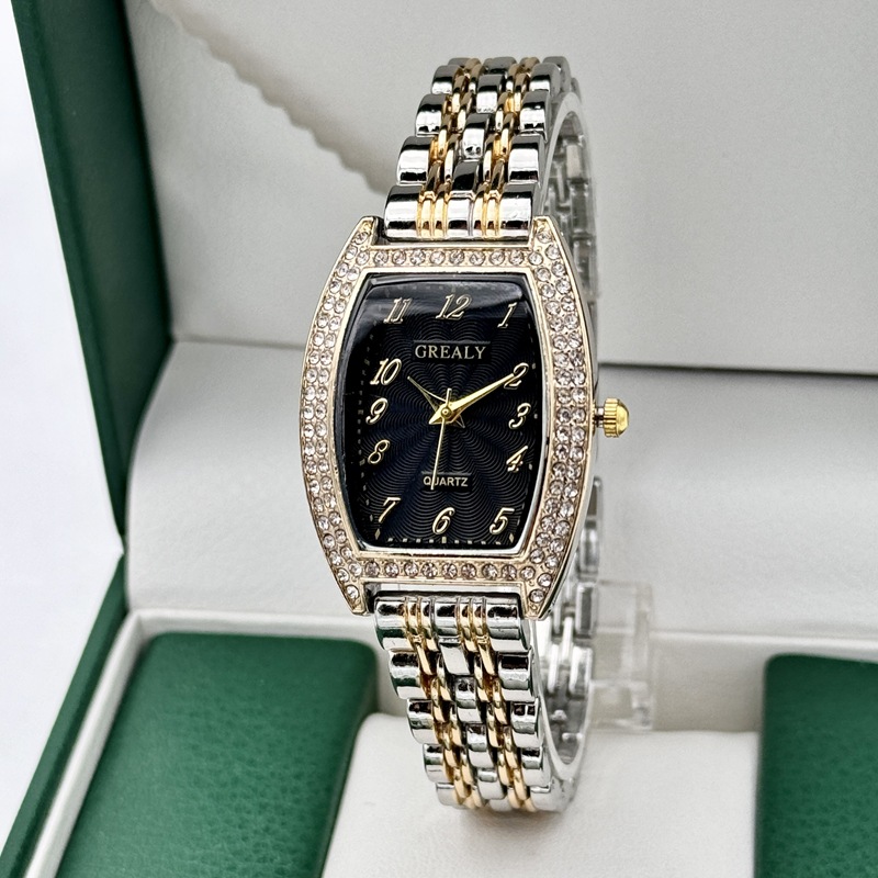 Grealy Cross-Border Popular Watch for Women, Diamond-Encrusted Watch, Fashionable Quartz Watch, Student Retro Watch for Women