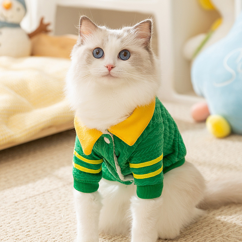 Gato otoño e invierno gato sin pelo suéter de polo de punto cálido grueso vellón para perros ropa de gato para perros pequeños y medianos