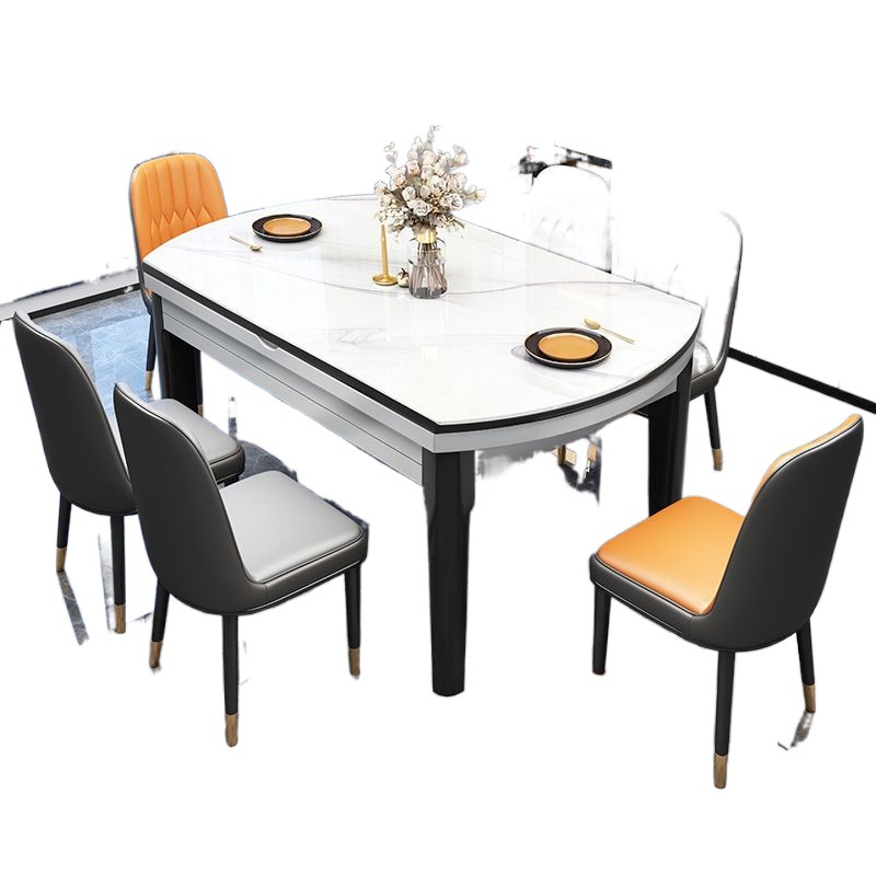 Mesa de comedor de pizarra de roca combinación de mesa de comedor de lujo simple y ligera mesa de comedor para el hogar tamaño pequeño mesa redonda plegable retráctil al por mayor