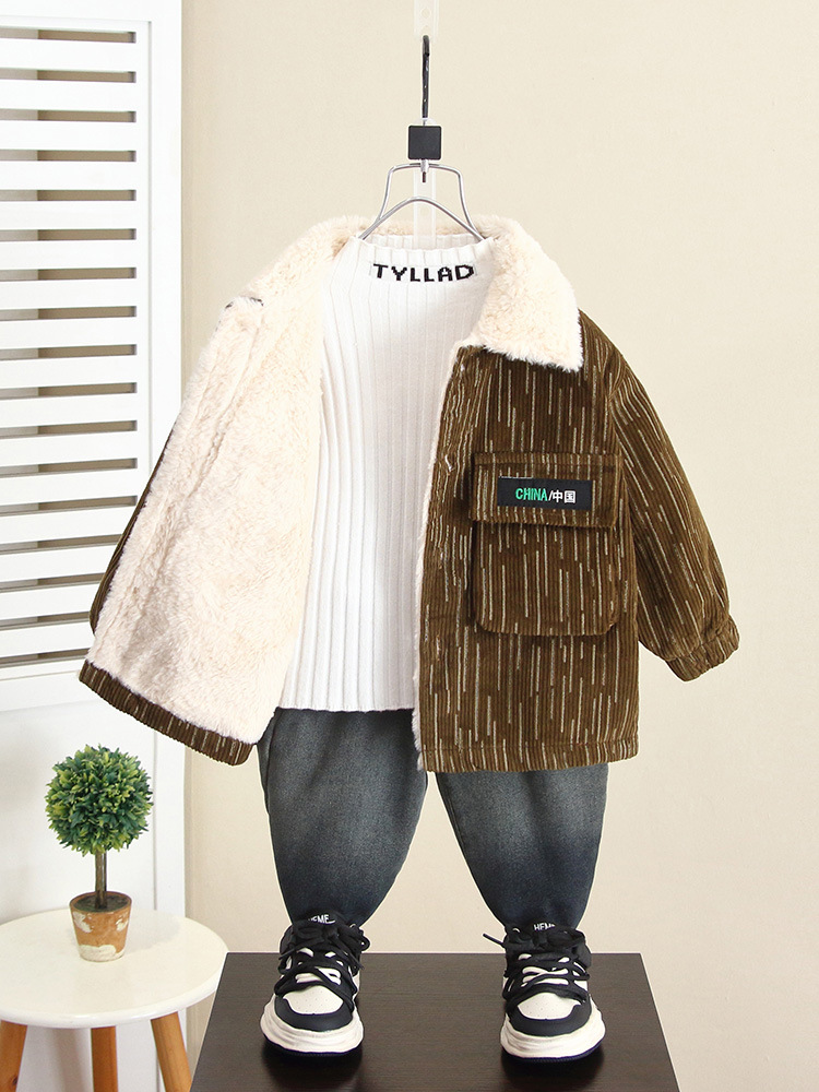 Chaqueta de Pana para Niños 6573, Otoño e Invierno, Forrada de Felpa, Modelo 2026, Ropa de Invierno para Bebés, Algodón Grueso