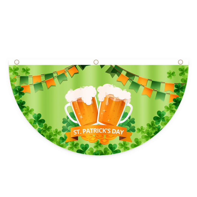 Nueva Bandera de abanico del día de San Patricio transfronterizo día irlandés decoraciones al aire libre impresión creativa Bandera de semicírculo