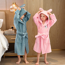 纯棉儿童浴袍A类卡通兔秋冬厚款宝宝浴衣男女大童睡袍洗澡带帽长